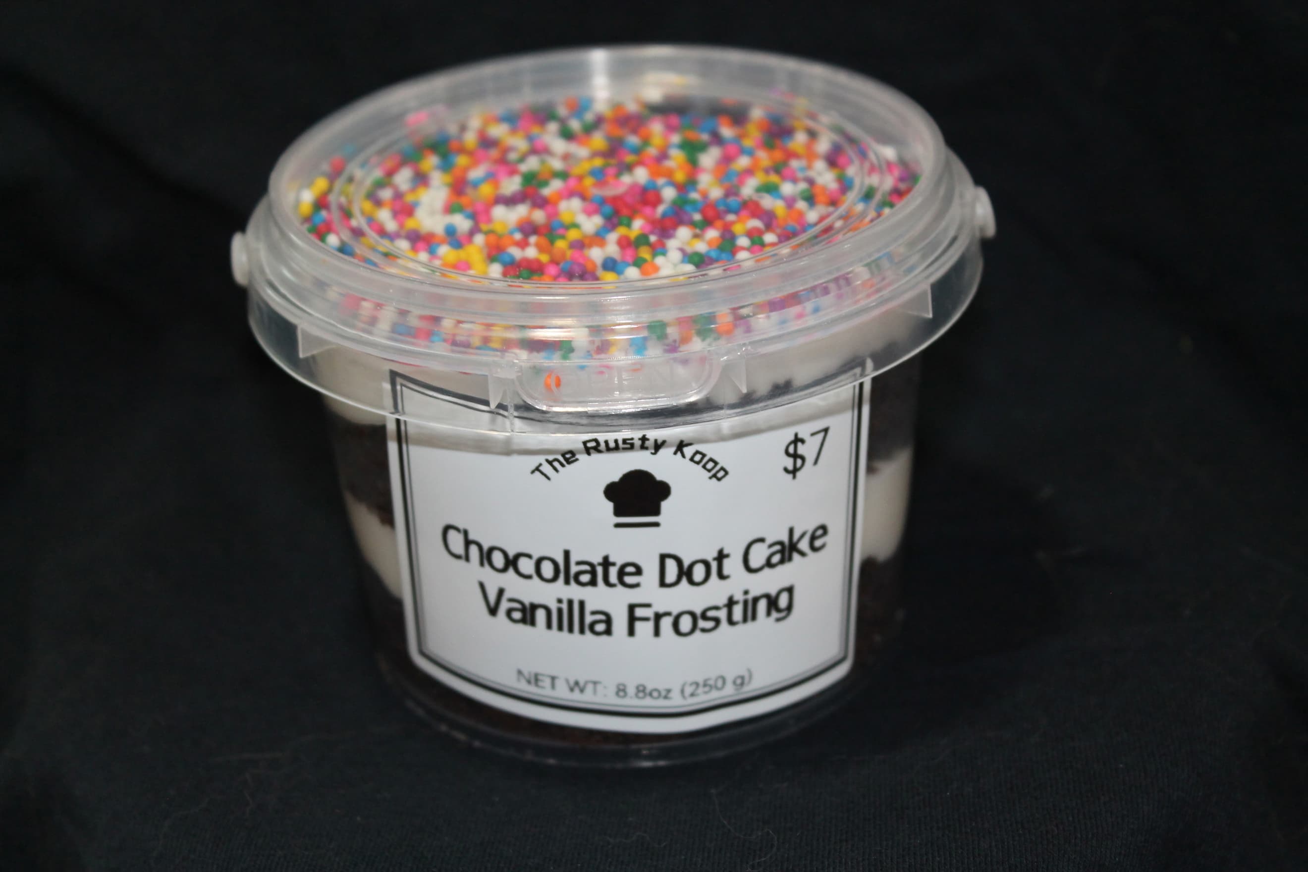 Chocolate Dot Cake w/Vanilla Frosting